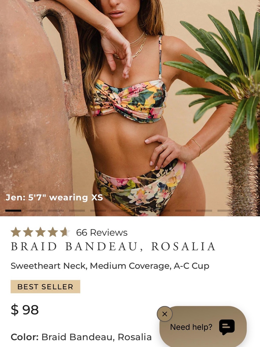 Albion Rosalia Floral Braid Bandeau Bikini Top and High Waist Bottoms